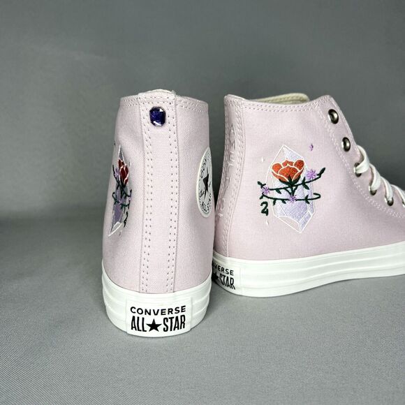 New Converse Chuck Taylor High Top Pink Barely Rose Embroidered Gems Sz 7 w/ Box - Picture 10 of 16